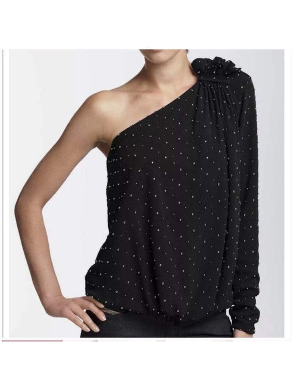 Robert Rodriguez Top Women's Size 2 Black Silver Studded One Shoulder Blouse